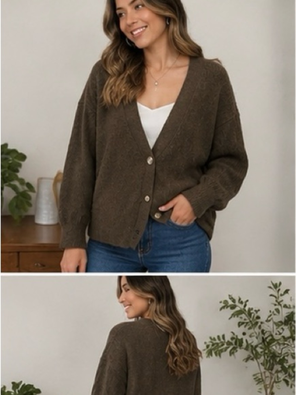 Quince Mongolian Cashmere Oversized Boyfriend Cardigan Sweater Brown Size S - Picture 2 of 8